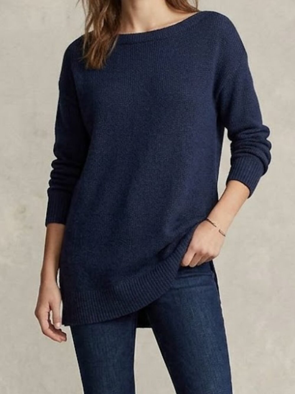 Ann Taylor Navy Blue Cashmere Sweater Size L Boat Neck Lightweight Knit Casual